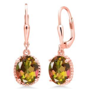 18K Rose Gold 925 with 4.00 Cttw Mango Mystic Topaz Oval Leverback Hook Earrings